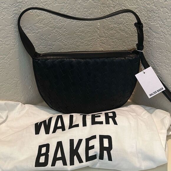 Walter Baker Blake Woven Leather Crescent Shoulder Bag Contemporary Trendy Chic - Picture 1 of 15